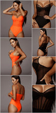 Load image into Gallery viewer, Mesh Patchwork Sheer Spaghetti Strap Bodysuit

