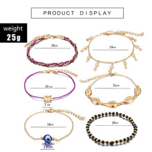 Load image into Gallery viewer, Bohemian Ankle Bracelets Set Multi Layer Evil Eye Shell Beads Charm Chain Knitted Bracelets 6 Pieces
