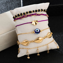 Load image into Gallery viewer, Bohemian Ankle Bracelets Set Multi Layer Evil Eye Shell Beads Charm Chain Knitted Bracelets 6 Pieces
