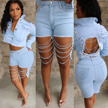 Load image into Gallery viewer, Hollow Cut Out Denim Shorts
