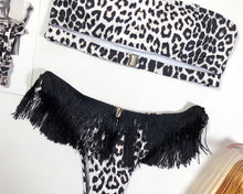 Load image into Gallery viewer, Leopard Print Tassel Push Up Bandeau Thong Bikini
