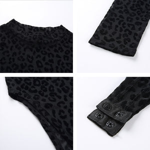 Mesh Leopard Print Bodycon Bodysuit