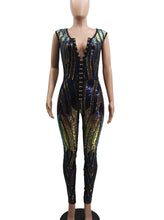 Load image into Gallery viewer, Sequined Glitter Sparkle O Neck with Buttons Patchwork Colorful Bodysuit
