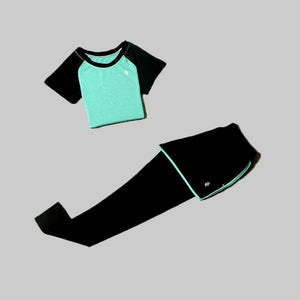 5 Piece Training Set (Leggings, Running Shorts, T-Shirt, Sports Bra, Windbreaker)