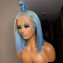 Load image into Gallery viewer, Ombre Blue Lace Front 150% Density Silky Straight Human Hair Pre Plucked Hairline Bob Wigs with Baby Hair 150% Density

