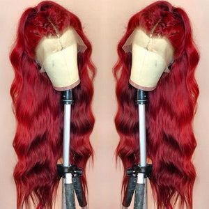 Red Burgudny Peruvian Remy 13x4 Plucked Lace Front Red Body Wave Wig 13x4