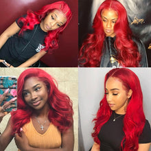 Load image into Gallery viewer, Red Burgudny Peruvian Remy 13x4 Plucked Lace Front Red Body Wave Wig 13x4
