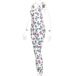 Butterfly Print Backless Bodycon Jumpsuit