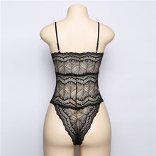 Load image into Gallery viewer, Deep V Sleeveless Transparent Lace Up Bodysuit
