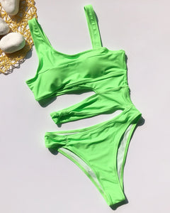 Spaghetti Strap Solid Cutout One Piece Swimsuit