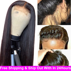 Brazilian Remy Pre Plucked HD Transparent Straight Lace Front Human Hair Wigs 150% Density