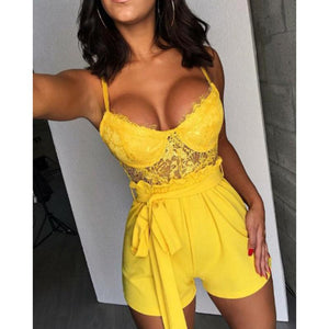 Spaghetti Strap Backless Hollow Out Lace Rompers