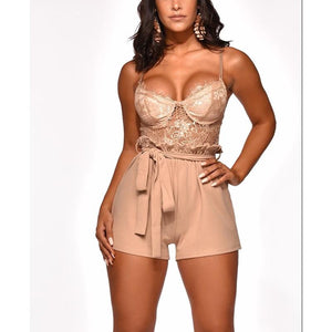 Spaghetti Strap Backless Hollow Out Lace Rompers