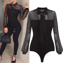 Load image into Gallery viewer, One-Piece Long Sleeve Mesh Leotard Bodysuit
