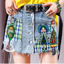 Load image into Gallery viewer, Patchwork Denim Jean Shorts Skirt

