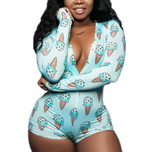 Load image into Gallery viewer, Onesies For Women Long Sleeve V-neck Funny Pattern Print Pajama Romper
