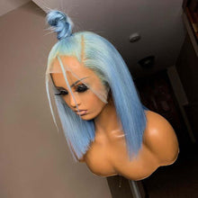 Load image into Gallery viewer, Ombre Blue Lace Front 150% Density Silky Straight Human Hair Pre Plucked Hairline Bob Wigs with Baby Hair 150% Density
