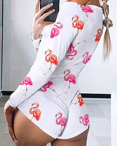 Deep V Neck Long Sleeve Stretch Leotard Romper