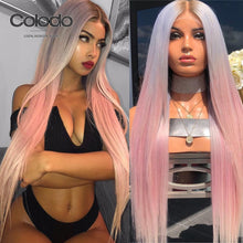 Load image into Gallery viewer, Brazilian Remy Purple Pink Ombre Pre Plucked Straight Lace Front Human Hair Wigs
