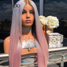 Load image into Gallery viewer, Brazilian Remy Purple Pink Ombre Pre Plucked Straight Lace Front Human Hair Wigs
