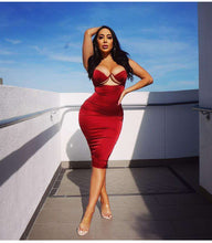 Load image into Gallery viewer, Satin Cut Out Front Bodycon Midi Dress

