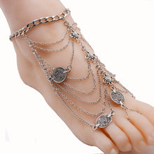 Load image into Gallery viewer, Silver Color Tassel Coin Pendant Chain Anklet
