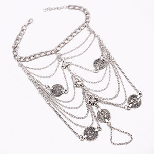 Silver Color Tassel Coin Pendant Chain Anklet
