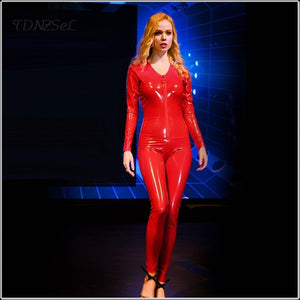 Shiny Latex Leather Jumpsuits (Solid Color Black White Red)