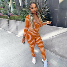 Load image into Gallery viewer, Long Sleeve Striped Jumpsuit
