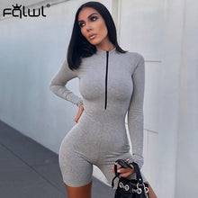 Load image into Gallery viewer, Zipper Ribbed Knitted Long Sleeve Bodycon Short Romper
