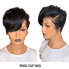 Load image into Gallery viewer, Remy Brazilian PrePlucked Hairline Bleached Knot Wavy Natural Black Color Pixie Cut Lace Front Human Hair Wigs 150% Density
