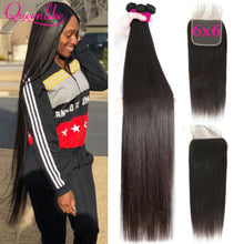 Load image into Gallery viewer, Brazilian Straight Hair Weave Bundles 3 Bundles With Closure 6x6
