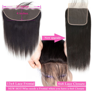 Brazilian Straight Hair Weave Bundles 3 Bundles With Closure 6x6