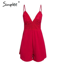 Load image into Gallery viewer, V Neck Strap Backless Lace Romper
