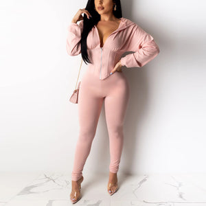 Two Piece Tracksuit w/ Zip Up Hoodie