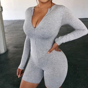 Solid Long Sleeve Bodycon Romper