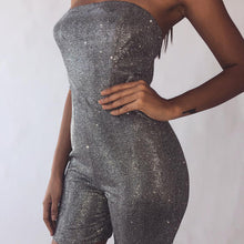 Load image into Gallery viewer, Strapless Sequined Lurex Strapless Slim Fit Bodycon Romper
