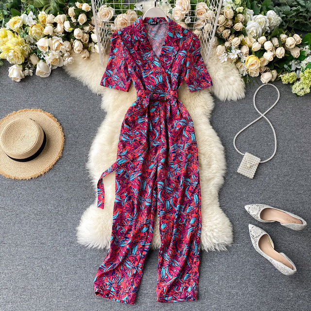 Floral Print Notched Neck Bandage Romper