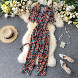 Floral Print Notched Neck Bandage Romper