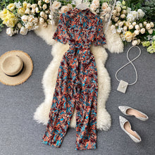 Load image into Gallery viewer, Floral Print Notched Neck Bandage Romper

