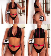 Load image into Gallery viewer, Buckle &amp; Zipper Thong Bikini Sets
