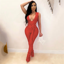 Load image into Gallery viewer, Deep V Neck Sleeveless High Waist Jumpsuit
