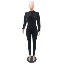 Load image into Gallery viewer, Striped Zip Up Bodycon Jumpsuit
