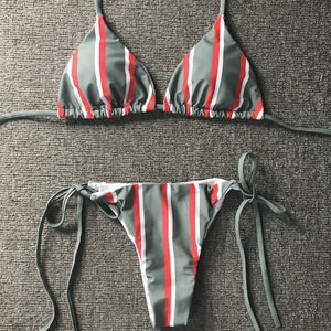 Striped Padded Push-Up Bra Bikini Set