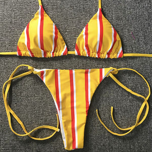 Striped Padded Push-Up Bra Bikini Set