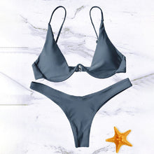 Load image into Gallery viewer, Low Waist Push-up Bandage Triangle Solid Color Bikini
