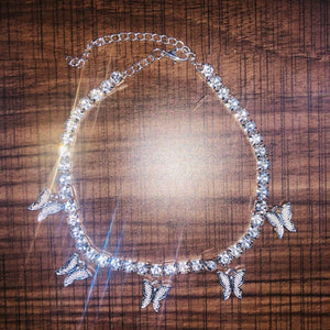 Gold Butterfly Crystal Tennis Anklet