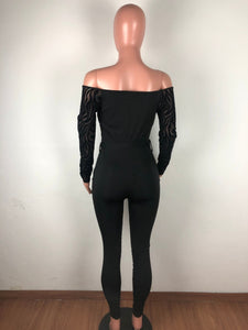 Zebra Print Mesh Sheer Black Jumpsuit