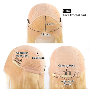 Blonde 13X4 HD Transparent Lace Front Human Hair Wigs Straight Brazilian Short Bob Ombre Frontal Wig