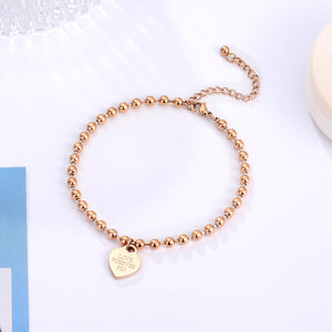 Beaded Heart-Shaped Pendant Stainless Steel Chain Anklet